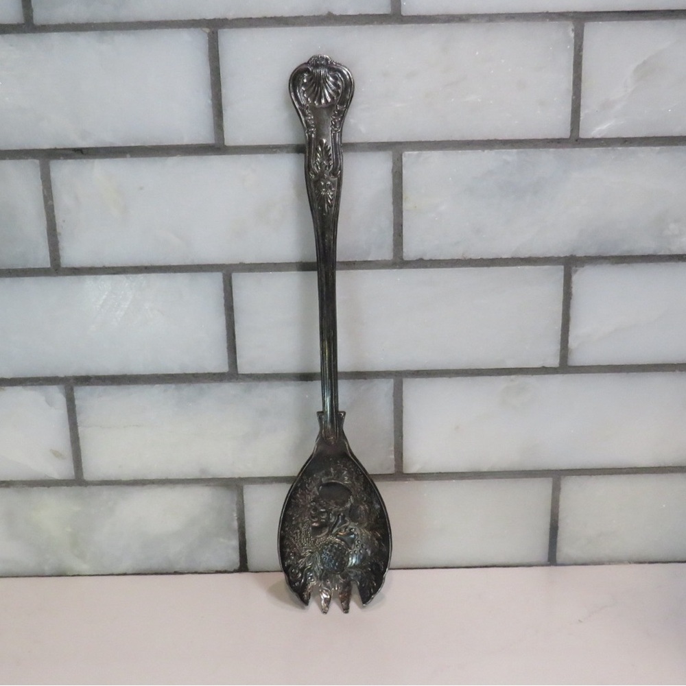 Vintage Sheffield England Embossed Silver Plate Fruit Serving Spoon